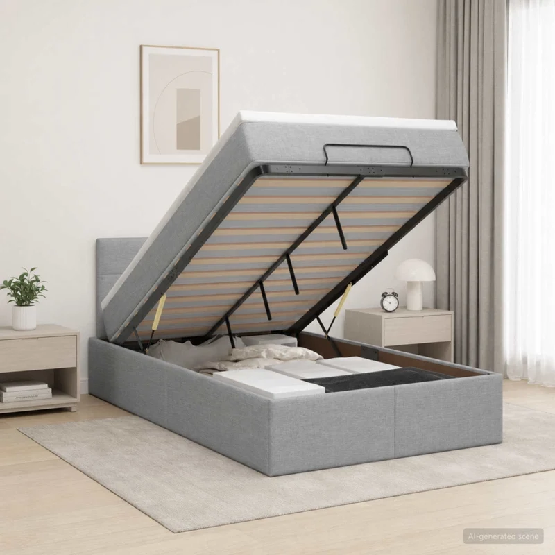 Letto Ottomano con Materasso e LED Grigio Chiaro 120 x 190 cm 3456891