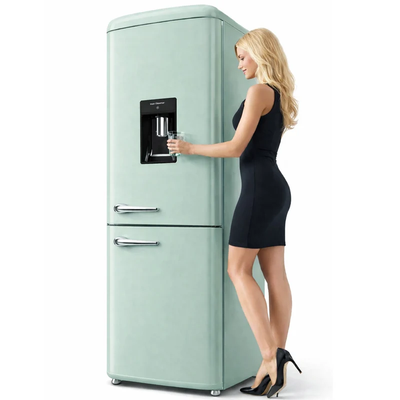 Frigorifero Combinato Vintage Doppia Porta 247Lt Verde con dispenser d'acqua