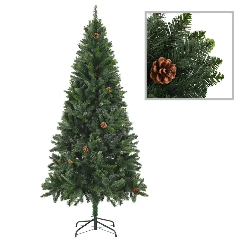 Albero di Natale Preilluminato con Palline Verde 210 cm 3077798