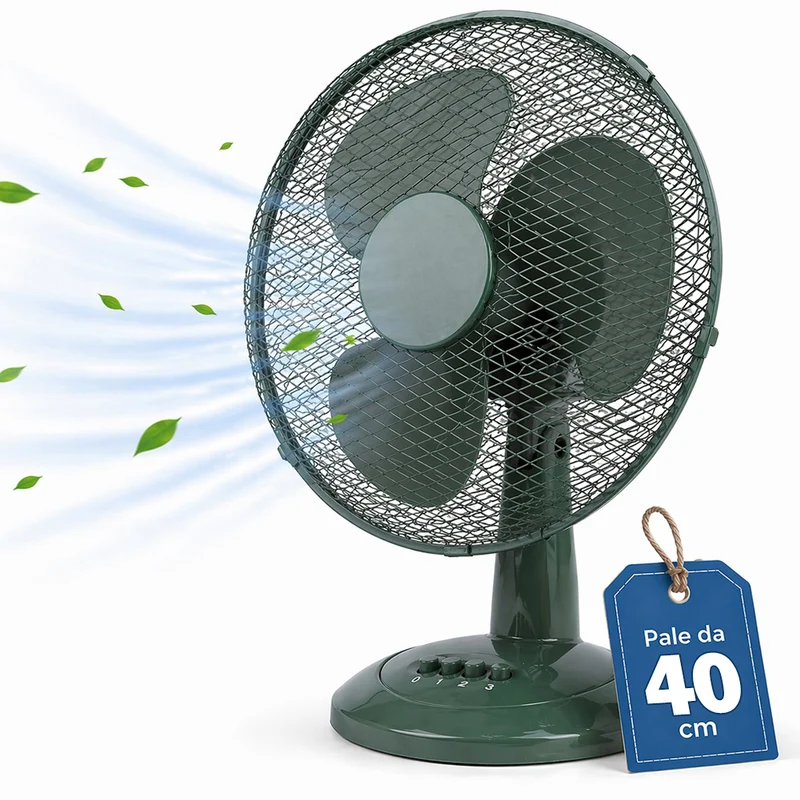 Ventilatore da Tavolo Autoportante Verde Potenza 45W Diametro 40cm 3 Velocità