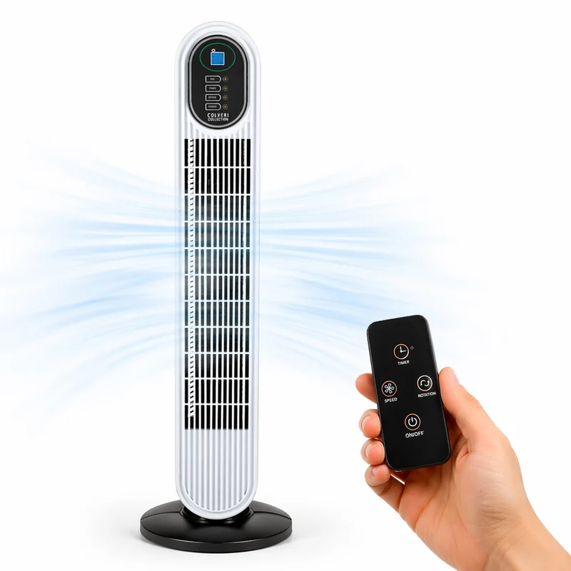 Ventilatore a Torre 60W Telecomando Raffrescatore Verticale Bianco Salvaspazio