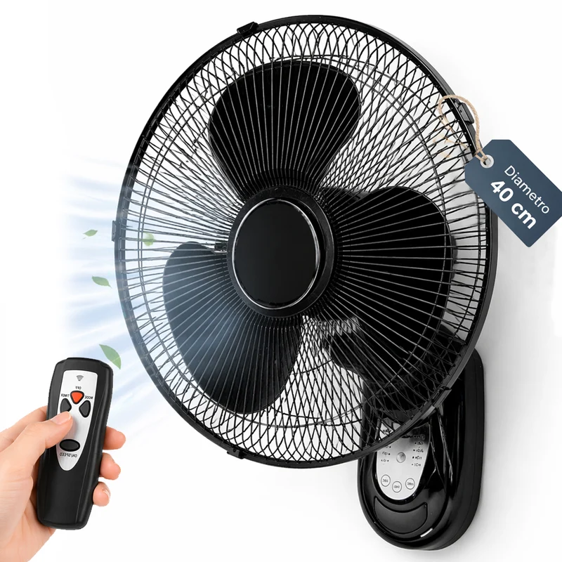 Ventilatore da Parete Nero 40cm con Telecomando Installazione a Muro Silenzioso