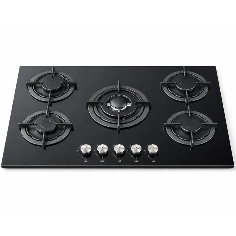 Piano Cottura a Incasso a Gas 5 Fuochi Vetroceramica Nero 90cm Valvola Sicurezza