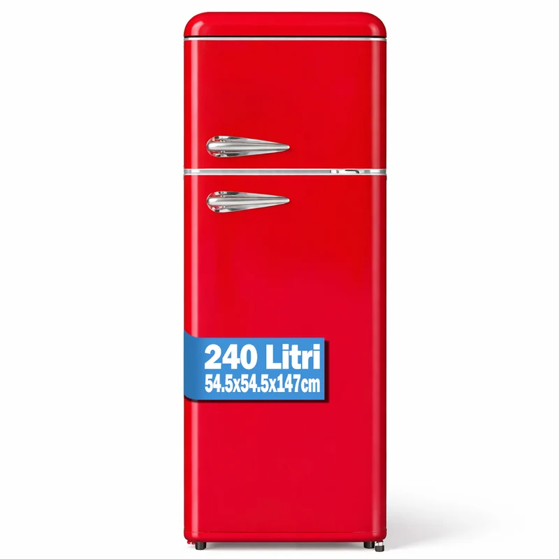 Frigorifero 240L Doppia Porta Design Anni 50 Frigo Rosso Salvaspazio 54.5x147cm