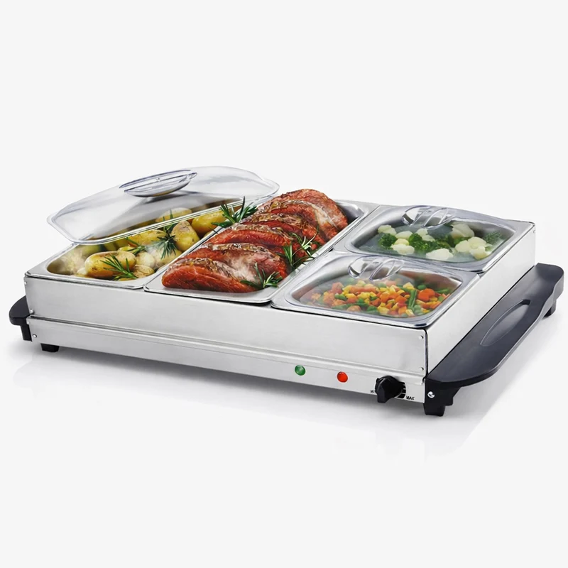 Scaldavivande Elettrico Acciaio Inox Potenza 300W con 4 Cestelli 64x36.5x14cm