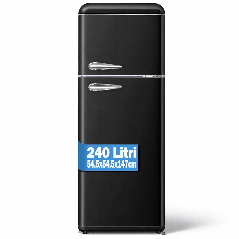 Frigorifero 240L Doppia Porta Design Anni 50 Frigo Nero Salvaspazio 54.5x147cm