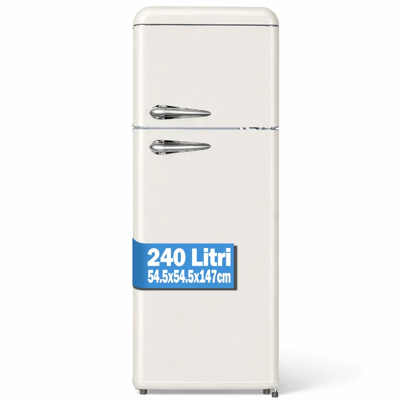 Frigorifero 240L Doppia Porta Design Anni 50 Frigo Crema Salvaspazio 54.5x147cm
