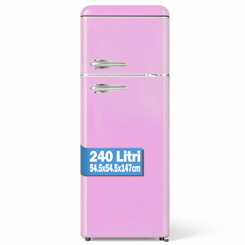Frigorifero 240L Doppia Porta Design Anni 50 Frigo Rosa Salvaspazio 54.5x147cm