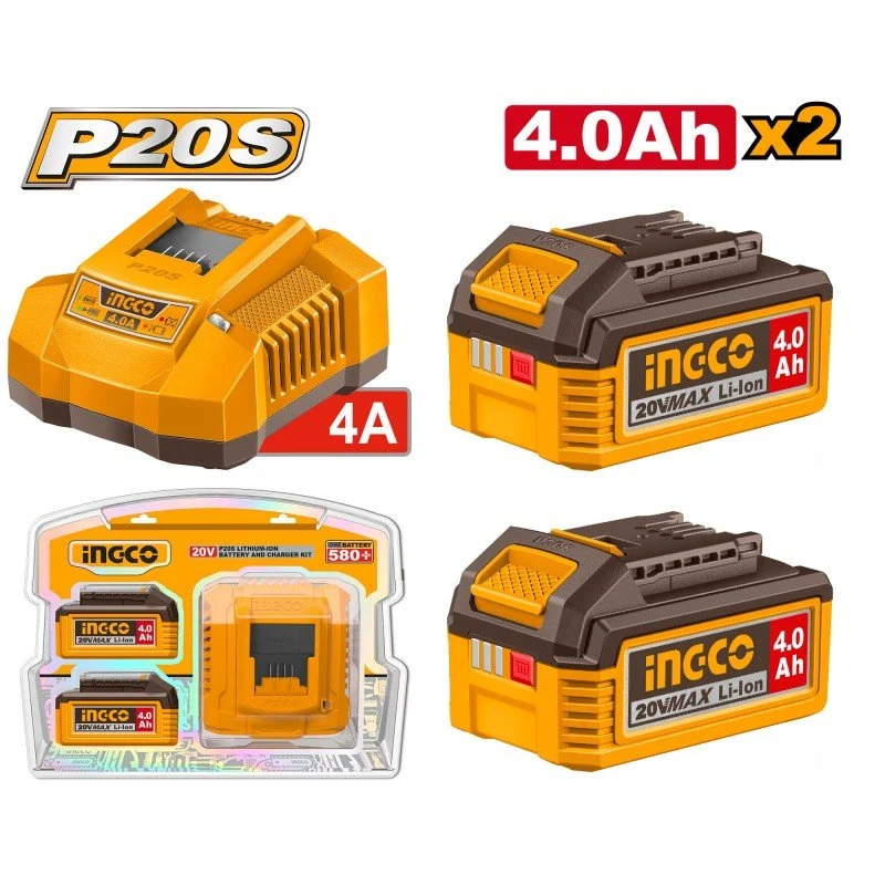 Kit Caricabatteria 20V 4A + 2 Batterie 4.0Ah