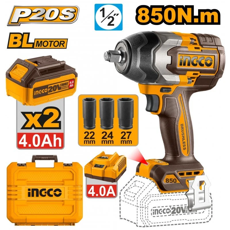 Avvitatore ad Impulsi 850 Nm Brushless 20V con 2 Batterie 4.0Ah e Valigetta