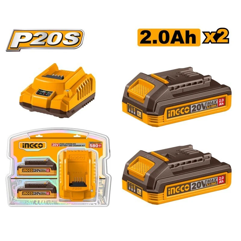Kit Caricabatteria + 2 Batterie 20V 2.0Ah P20S