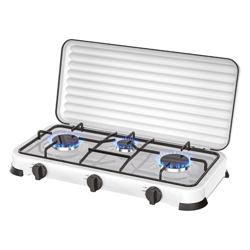 Fornello a gas portatile a 3 fuochi 2,2kW+1,0kW con pannello smerigliato