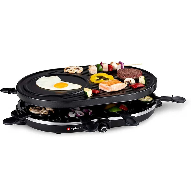 Raclette Barbecue Grill 1200W Piastra Elettrica Ghisa Antiaderente Da Tavolo