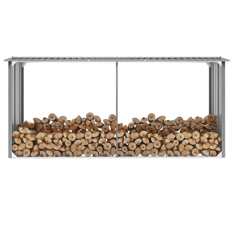Portalegna da Giardino Capannone in Acciaio Zincato 330x92x153cm Grigio