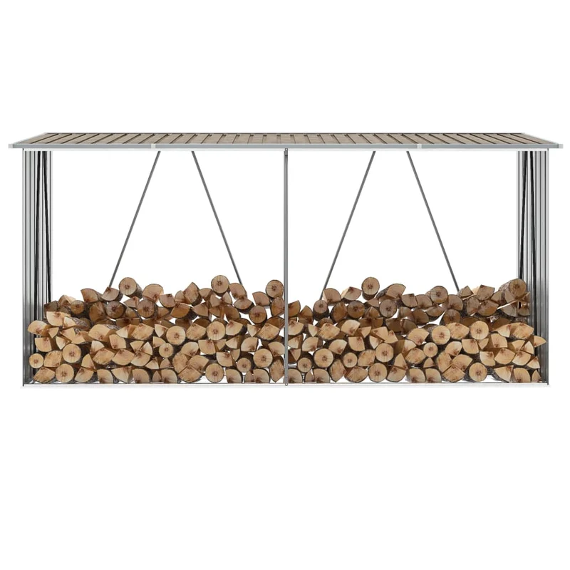 Portalegna Capannone da Giardino in Acciaio Zincato 330x84x152cm Marrone