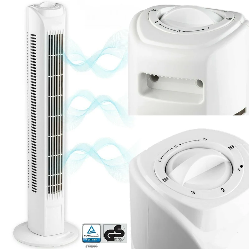 Ventilatore a Torre Colonna Oscillante 45W Alto 78 cm 3 Velocita Torretta Bianco