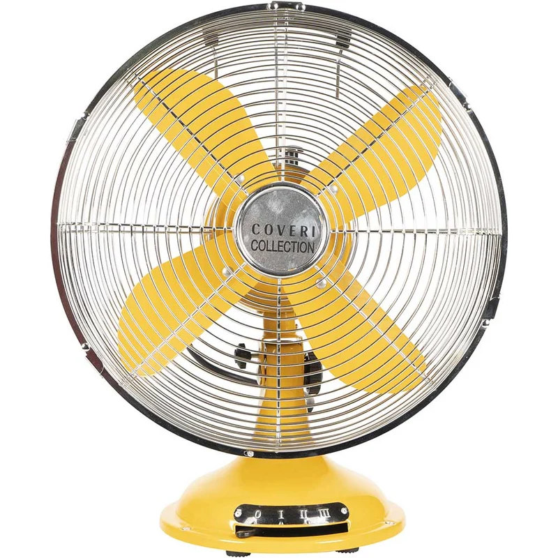 Ventilatore da Tavolo Acciaio 35W 4 Pale 40cm 3 Velocita Design Vintage Giallo