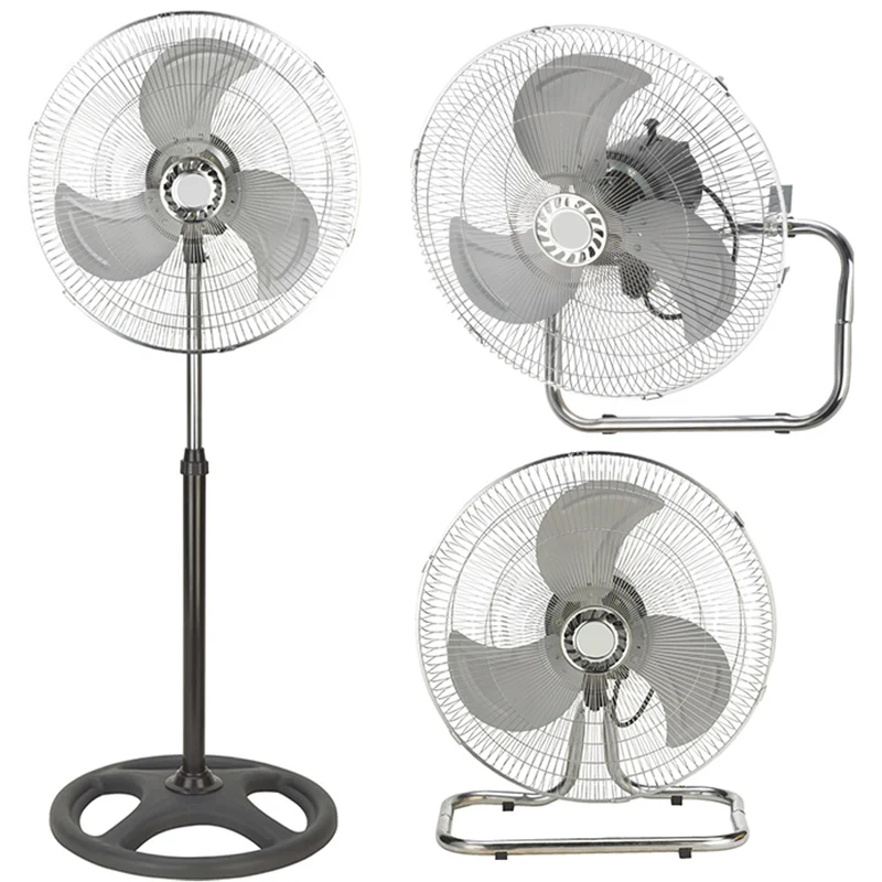 Ventilatore a Piantana Acciaio 3in1 Terra Tavolo Parete Base Tonda 70W Pala 45
