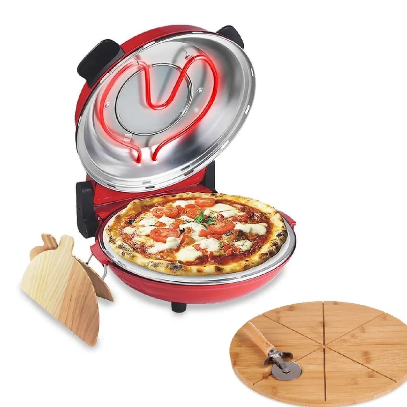Forno Pizza Fatta in Casa Pietra Refrattaria 1200W Timer Accessori in Legno