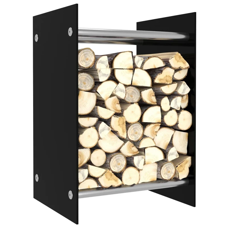 Portalegna Nero Porta Legna 40x35x60 cm in Vetro