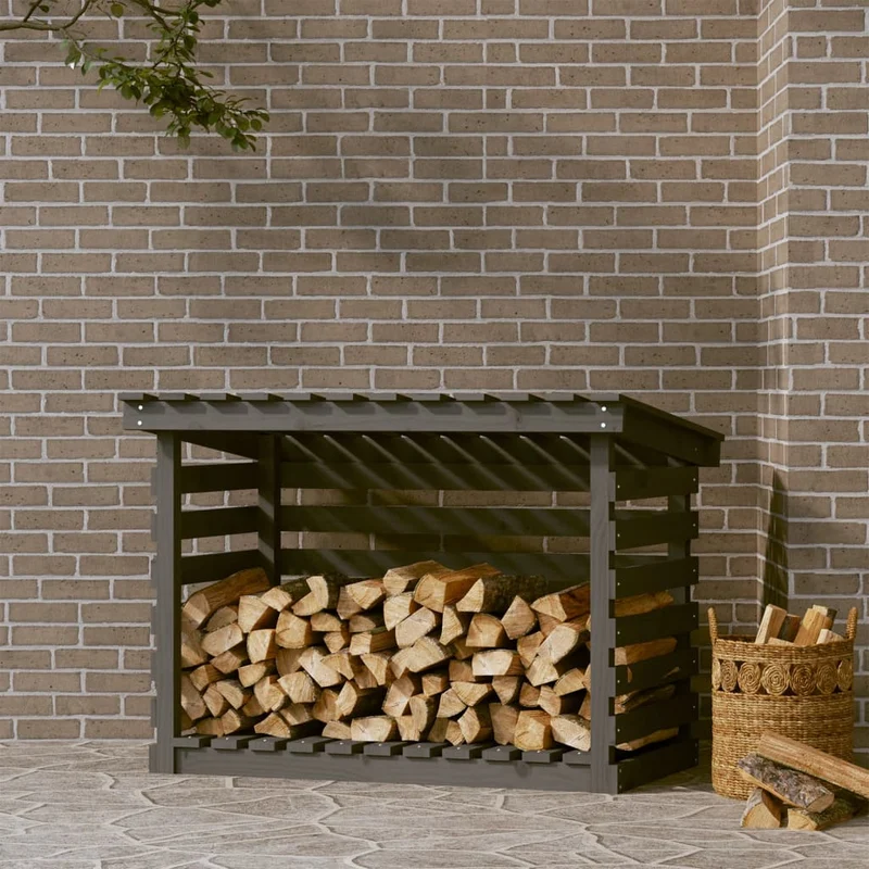 Portalegna Grigio 108x73x79 cm Portaceppi in Legno Massello di Pino