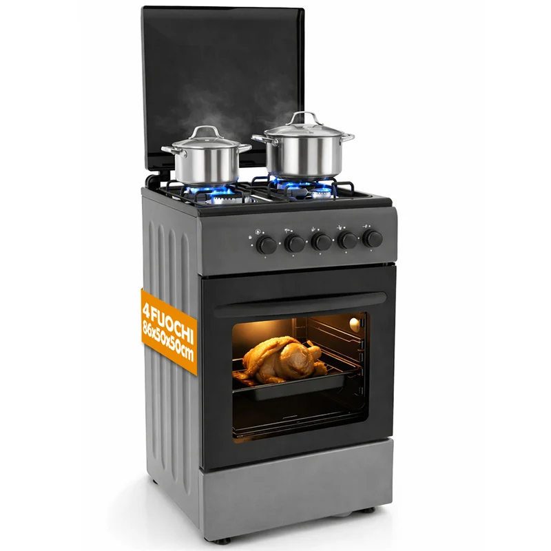 Cucina a Gas Piano Cottura a 4 Fuochi da Esterno Forno Cucinino Grigio 86x50cm