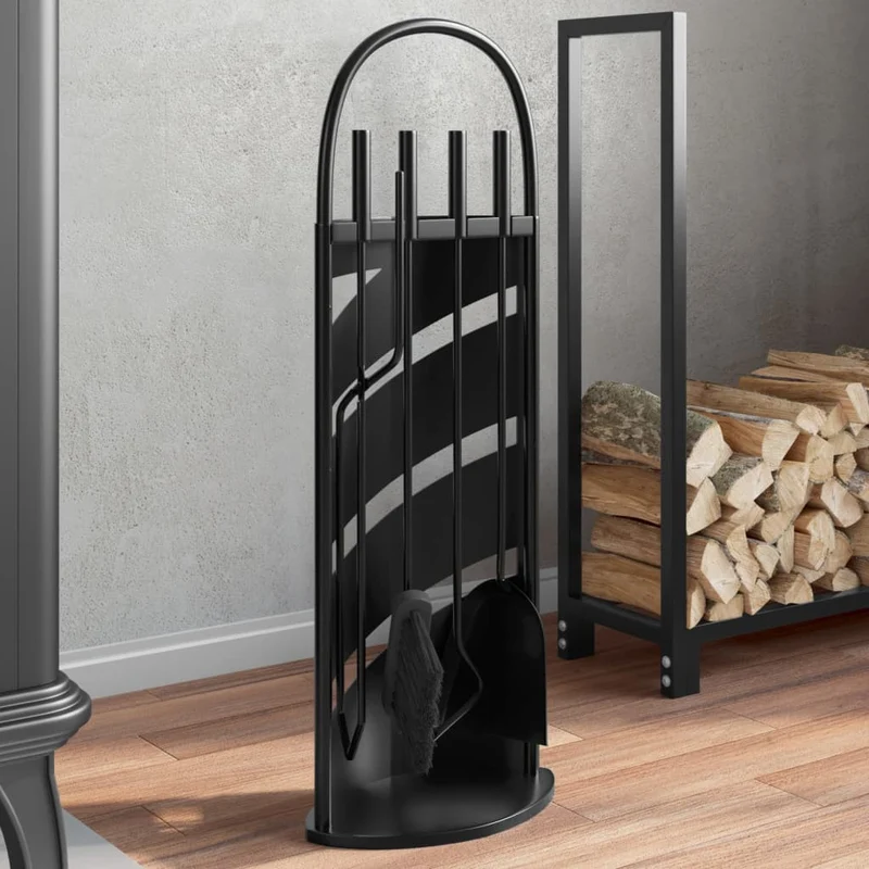 Set Attrezzi per Camino Caminetto Kit 5 pz 23x15x66 cm in Acciaio Colore Nero
