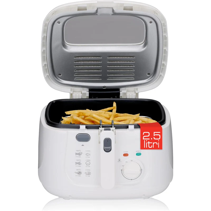 Friggitrice 2.5 Litri con Termostato Regolabile 1800W con Maniglia Pieghevole