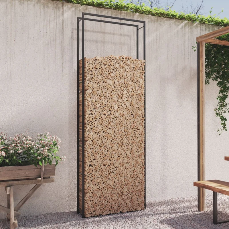 Portalegna Nero Opaco 110x28x312 cm Portaceppi in Acciaio