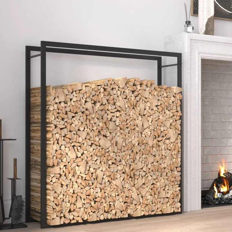 Portalegna Nero Opaco 110x28x116 cm Portaceppi in Acciaio