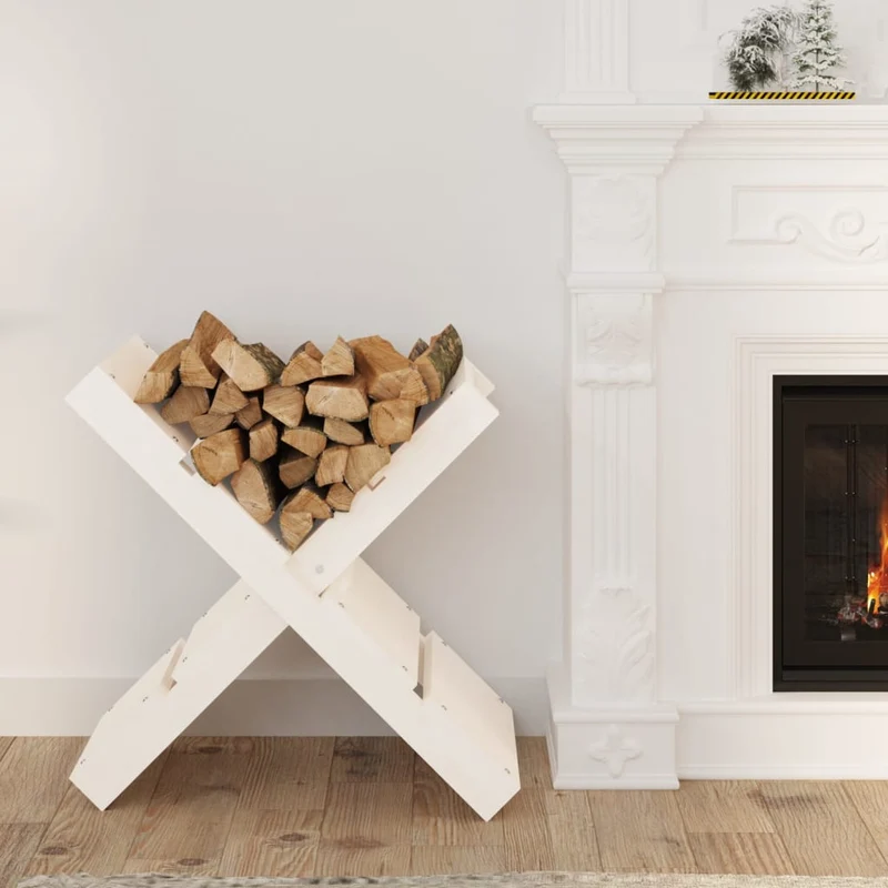 Portalegna Portaceppi Bianco 47x39,5x48 cm in Legno Massello di Pino