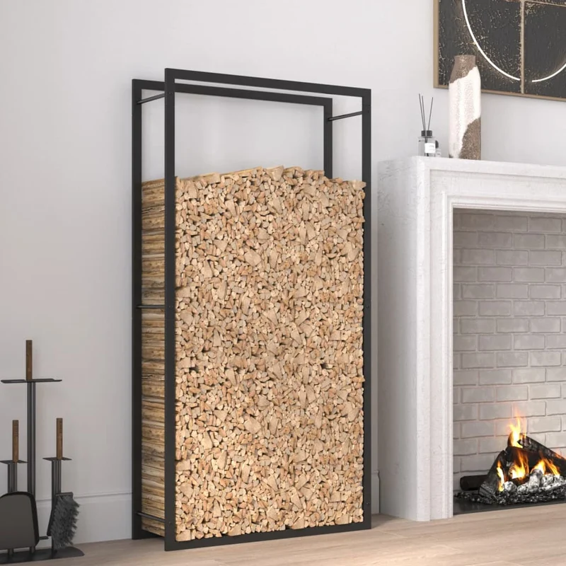Portalegna Nero Opaco 80x28x154 cm Portaceppi in Acciaio