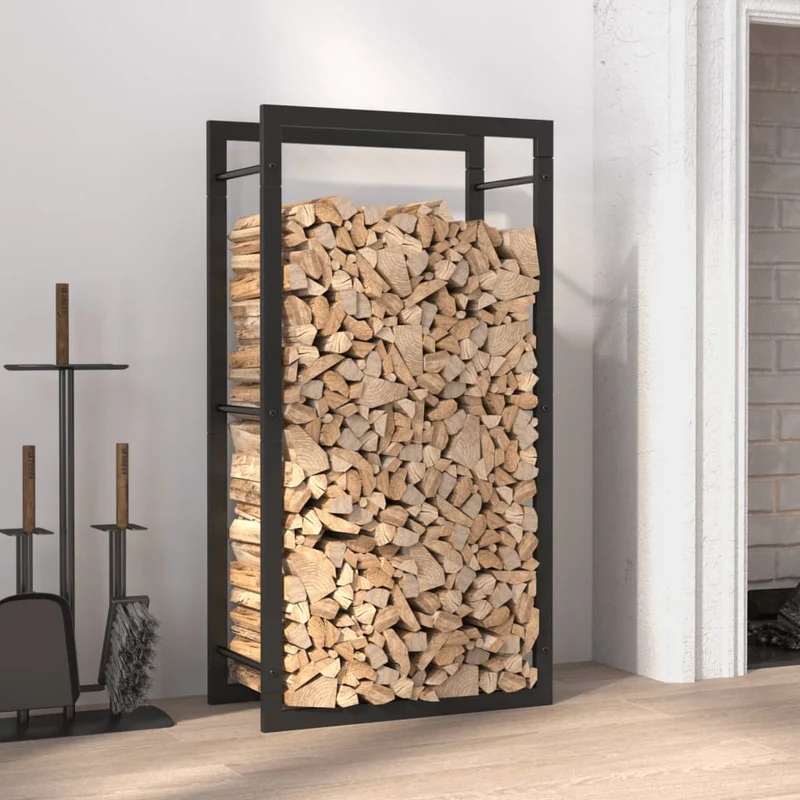 Portalegna Nero Opaco 50x28x94 cm Portaceppi in Acciaio