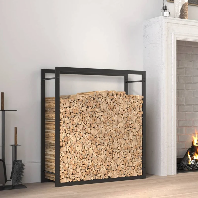 Portalegna Nero Opaco 80x28x86 cm Portaceppi in Acciaio