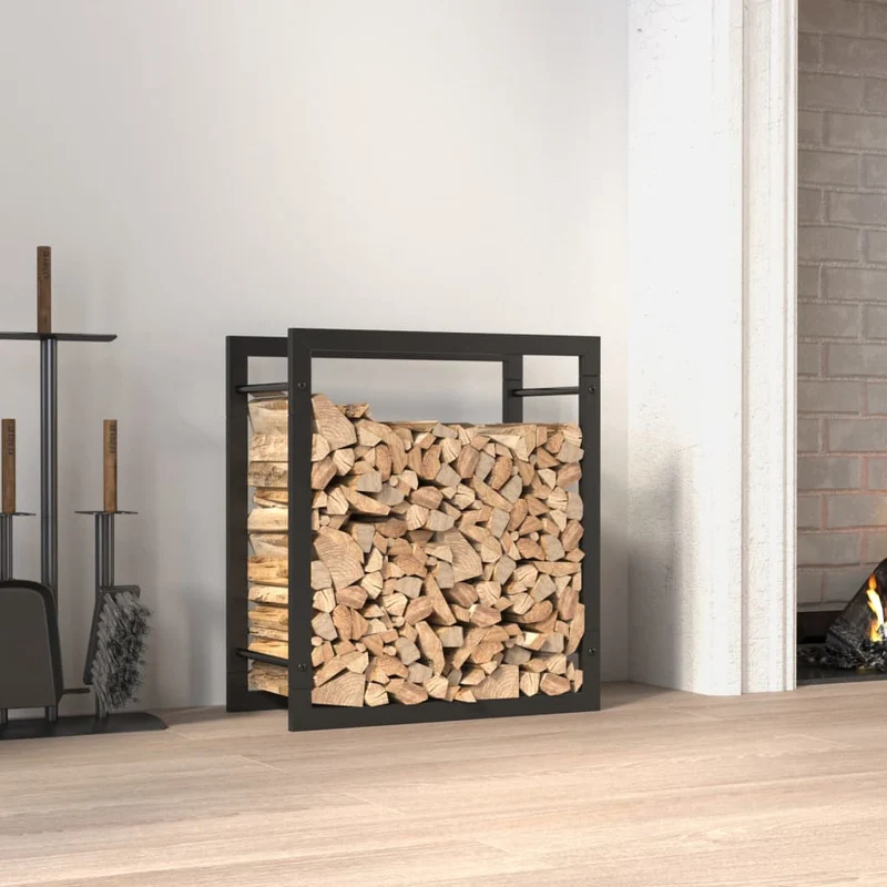 Portalegna Nero Opaco 50x28x56 cm Portaceppi in Acciaio