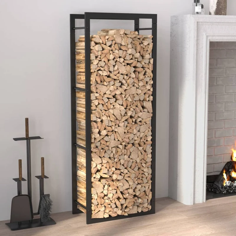 Portalegna Nero Opaco 50x28x132 cm Portaceppi in Acciaio